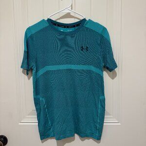 Under Armour Heatgear Boys Striped Teal T-shirt - size Large